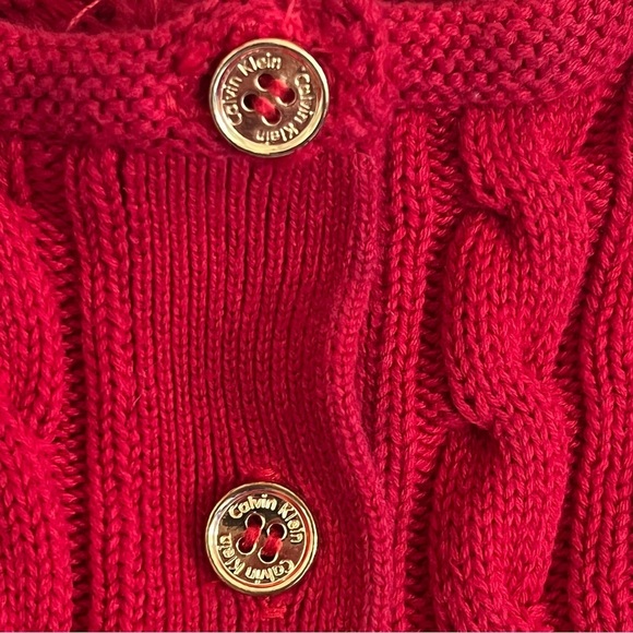 Calvin Klein 100%Cotton red cable knit cardigan sweater, buttondown size L - Picture 7 of 9